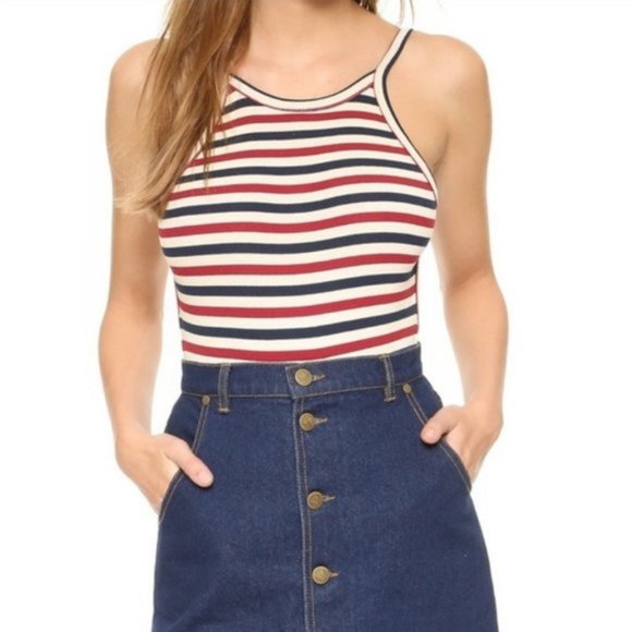 Cream, Red, and Blue Stripe Revolve Capulet Scoop Back Sleeveless Bodysuit - Picture 2 of 15